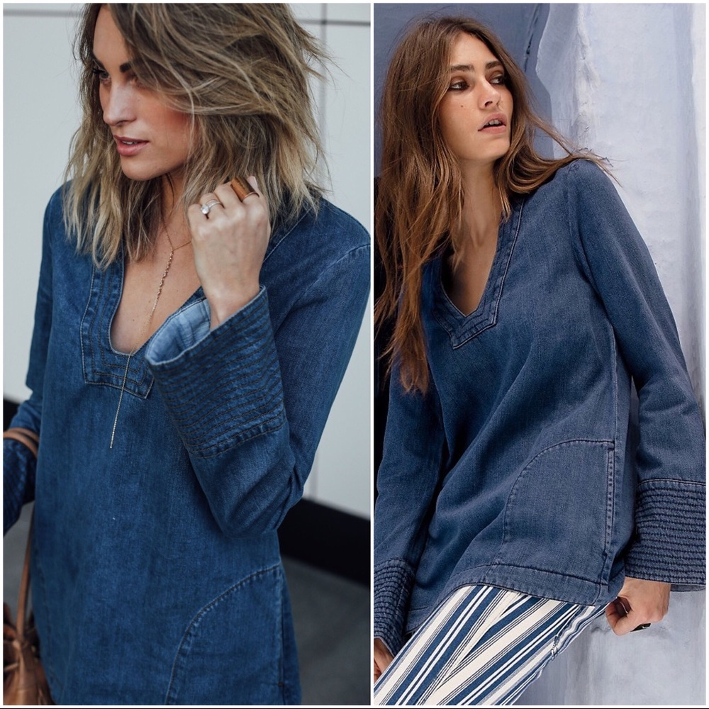 Free People |Denim Bell Sleeve Hendrix Tunic Small